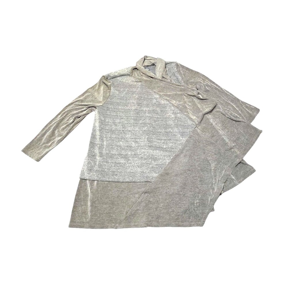 CHICO'S TRAVELERS Shimmery Taupe Waterfall Cardigan 3/4 Sleeves Med 8 Chicos 1 - Picture 9 of 10